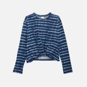 Nordstrom Girl's Long Sleeve Twist Tie Blue & White Striped Top - 10/12  NWOT